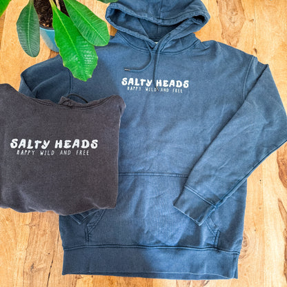 Happy wild and free // Washed Hoodie "blau, schwarz"