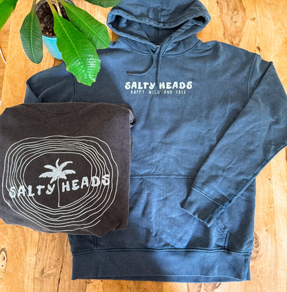 Happy wild and free // Washed Hoodie "blau, schwarz"