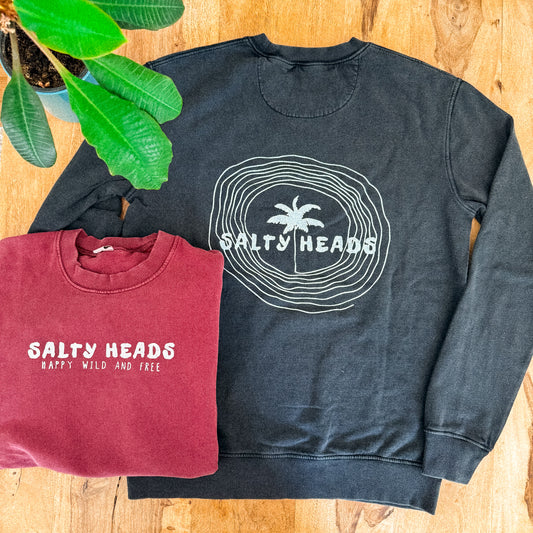 Happy wild and free // Washed Sweater "schwarz, rot"